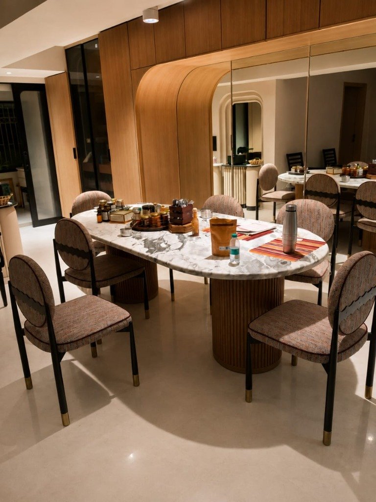 Elegant luxury dining area with custom wooden dining set in Mumbai